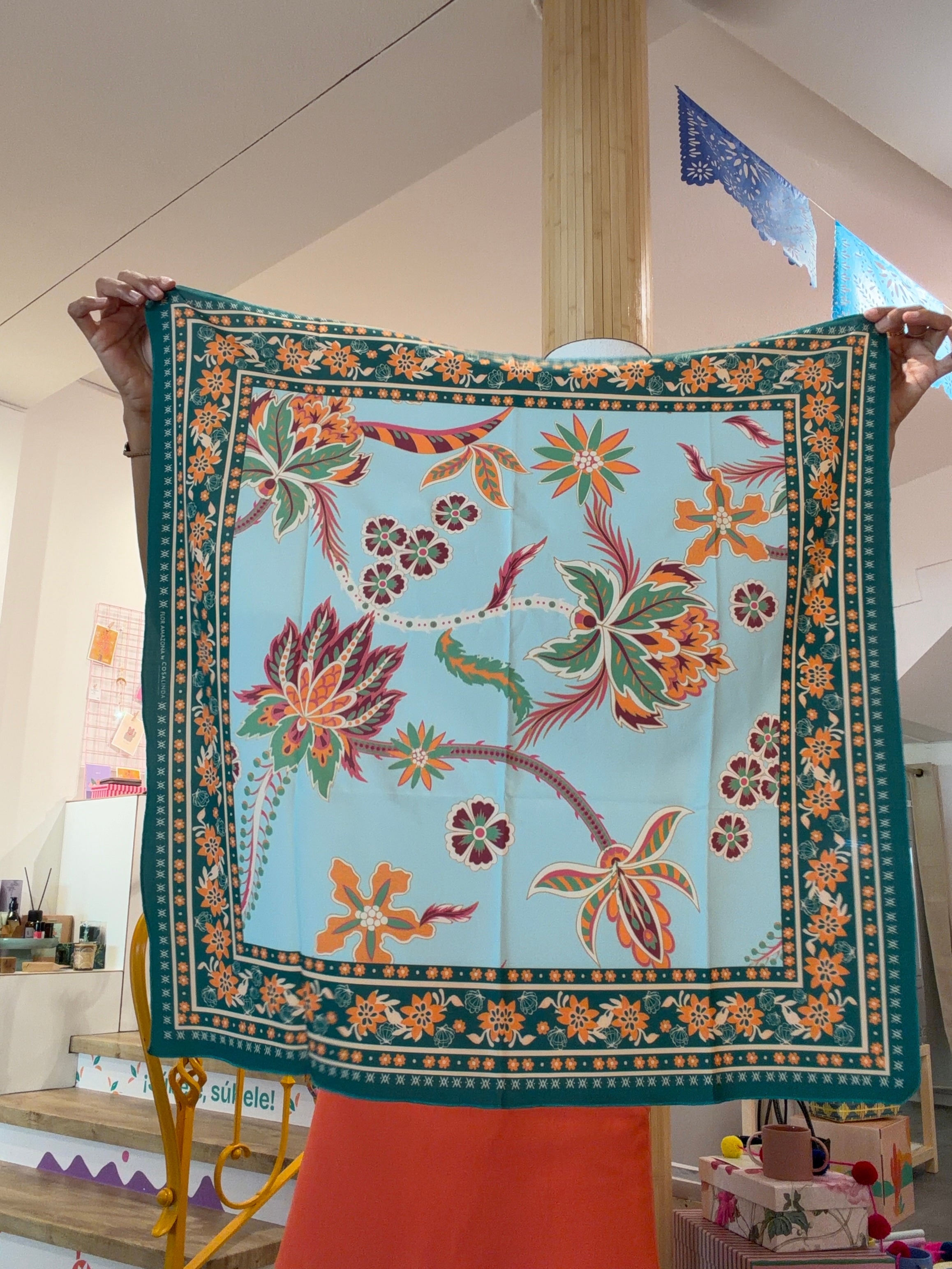 Foulard Flores Grün-Orange